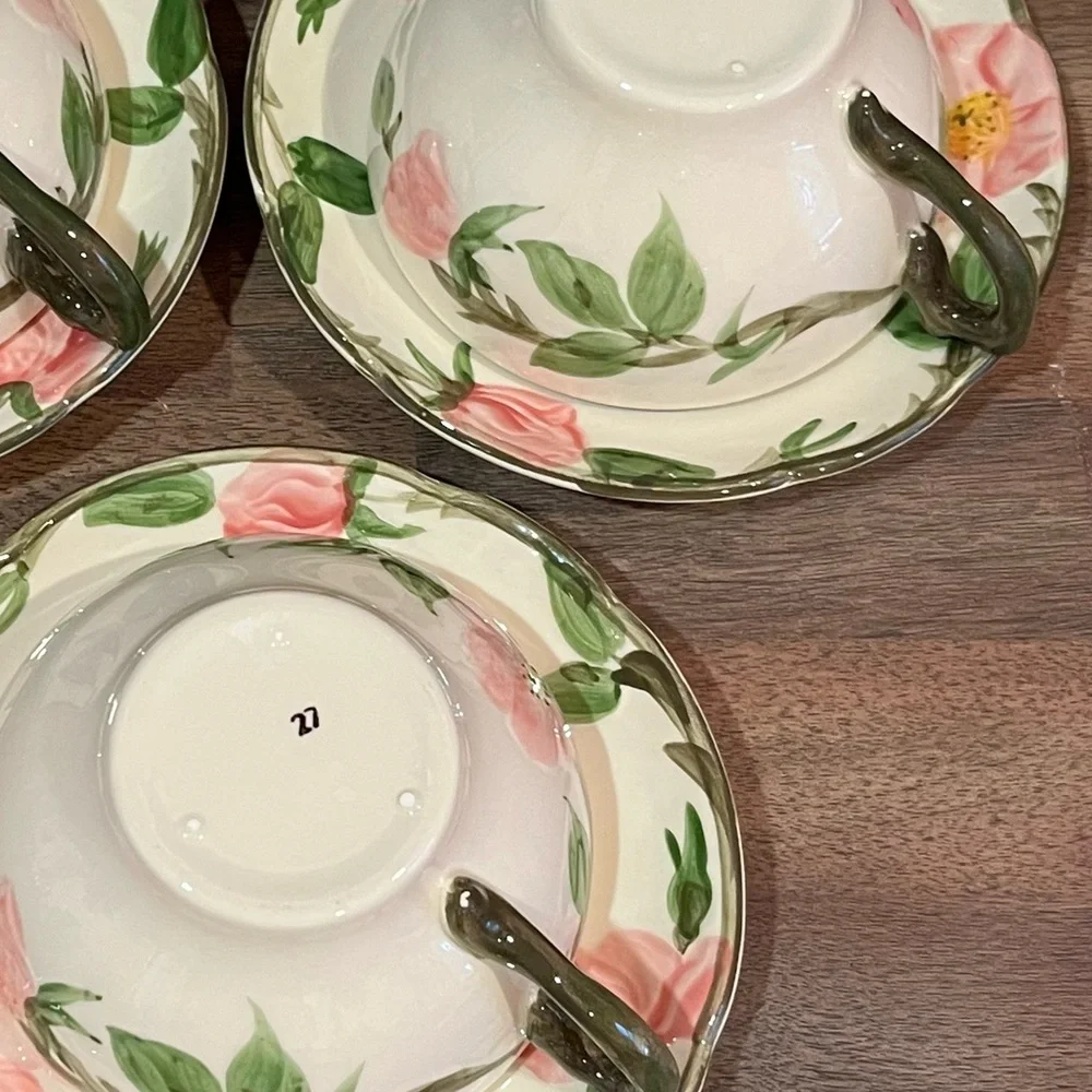 Three Vintage Franciscan Desert Rose Flat Cups and Saucers